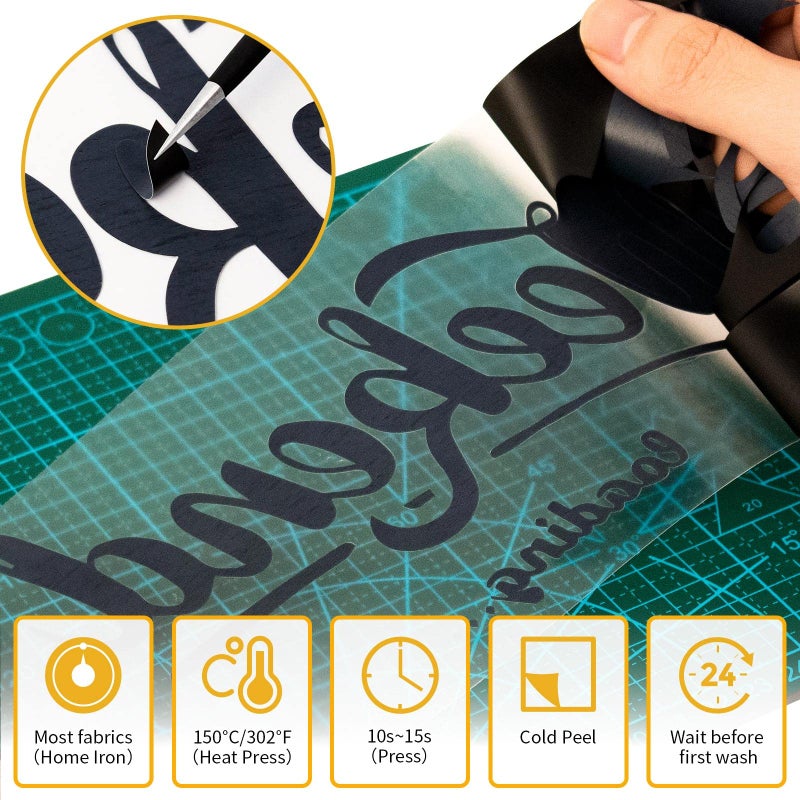 VinylRus الفينيل نقل الحرارة من VinylRus - 12 × 35 قدم حديد أسود على لفافة الفينيل للقمصان HTV فينيل للصور الظلية Cameo Cricut سهلة القطع والأعشاب - Image 3